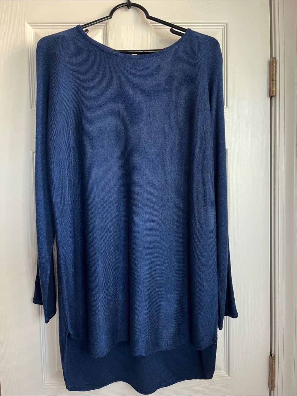 NWT Joan Vass sz L tunic sweater navy blue long sleeves, high/low hem & zipper